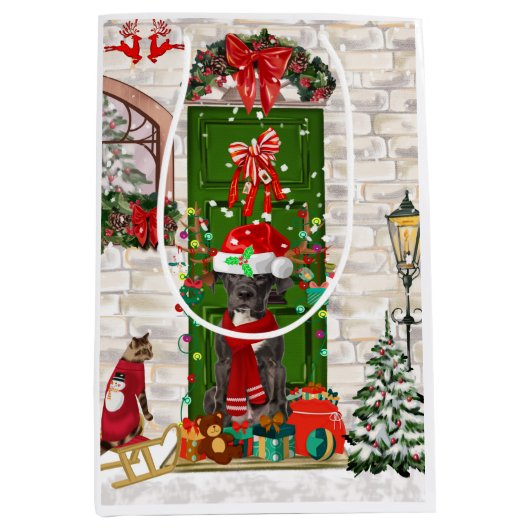 グレートデーンドッグクリスマス ミディアムペーパーバッグ (正面)