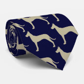 グレートデーンドッグシルエット模様青と黄褐色 ネクタイ (ロール)