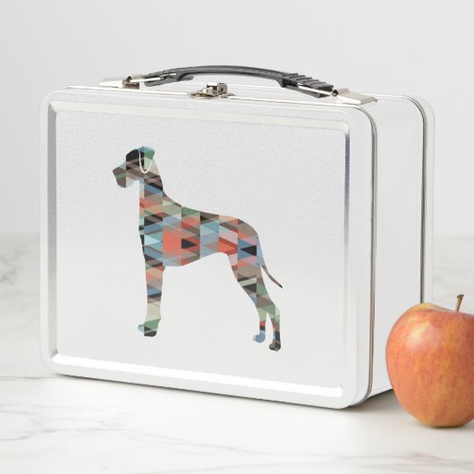 グレートデーンドッグジオメトリシルエットプレイド メタルランチボックス (インサイチュ)