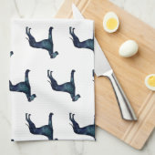 グレートデーンドッグブラックウォーターカラーシルエット キッチンタオル (四つ折り)