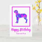 グレートデーンホットピンクシルエットドッグおもしろい誕生日 カード (黄色い花)