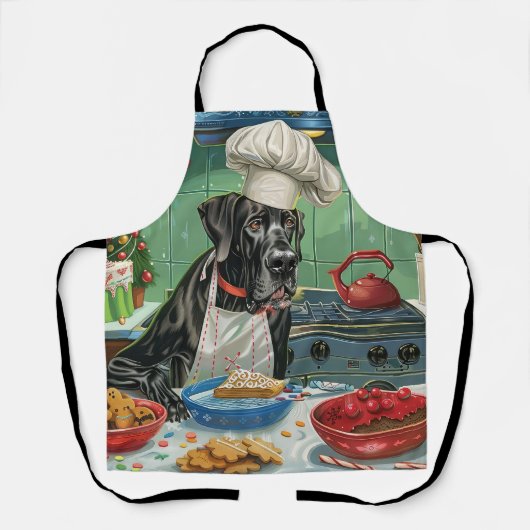 グレートデーンホリデーベーキング:フェスティバルクリスマス エプロン (正面)