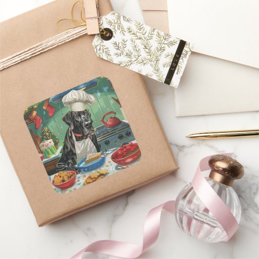 グレートデーンホリデーベーキング:フェスティバルクリスマス スクエアシール (ギフト)