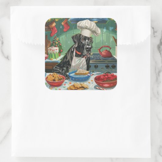 グレートデーンホリデーベーキング:フェスティバルクリスマス スクエアシール (バッグ)