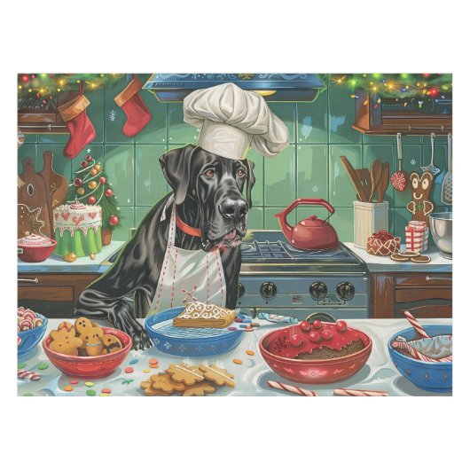 グレートデーンホリデーベーキング:フェスティバルクリスマス テーブルクロス (正面(横))