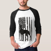 グレートデーン アメリカ国旗 3/4袖 野球Tシャツ Tシャツ (正面)