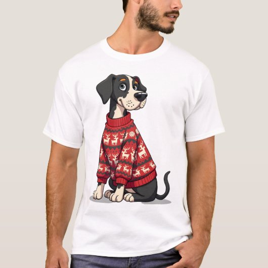 グレートデーン クリスマスセーター Tシャツ (正面)