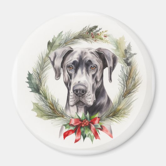 グレートデーン クリスマスリース クリスマスの愛犬 マグネット (正面)