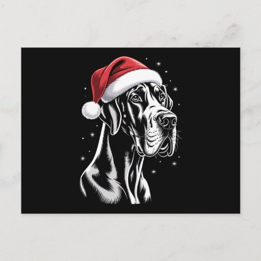 グレートデーン サンタ帽子 黒 白 クリスマス スノー (正面)
