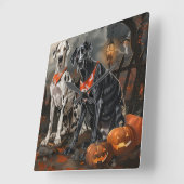 グレートデーン ハロウィン スプーキー スクエア壁時計 (傾斜)