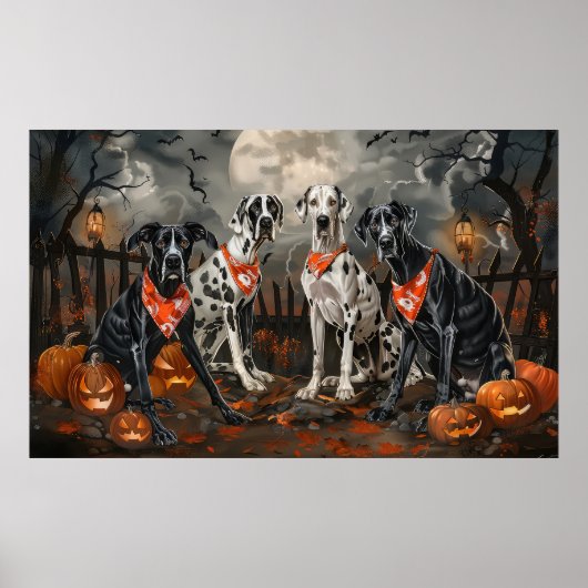 グレートデーン ハロウィン スプーキー ポスター (正面)