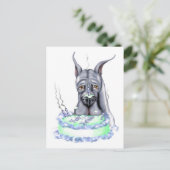 グレートデーン ブルー バースデー ケーキ フェイス ポストカード (スタンド正面)