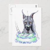 グレートデーン ブルー バースデー ケーキ フェイス ポストカード (正面/裏面)