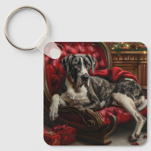 グレートデーン 犬 クリスマス イベントフェスティブルのデザイン キーホルダー