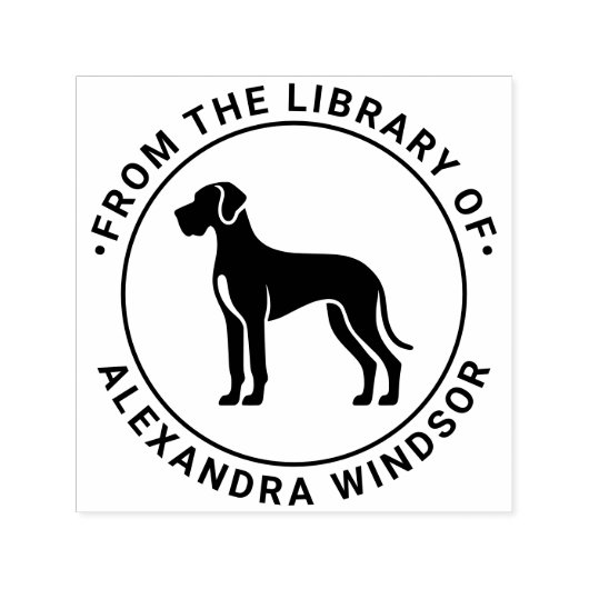 グレートデーン 犬 立ち姿 シルエット 図書館 本 名前 セルフインキングスタンプ (デザイン)