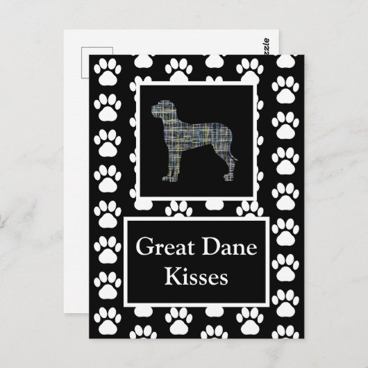 グレートドッグキスシルエットイエロー&ブルーグリッド ポストカード (正面/裏面)