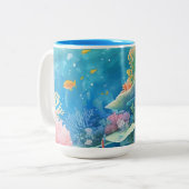 グレートバリアリーフの水彩画 ツートーンマグカップ (正面左)