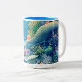 グレートバリアリーフの水彩画 ツートーンマグカップ (正面右)