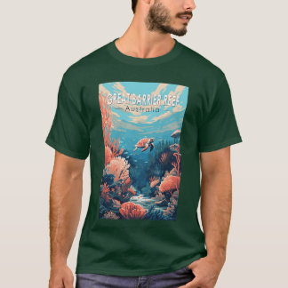グレートバリアリーフ オーストラリアトラベル アート ヴィンテージ フリーズ Tシャツ