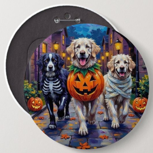 グレートピレニーズのかぼちゃのお菓子入れ ハロウィン衣装 缶バッジ (正面&裏面)