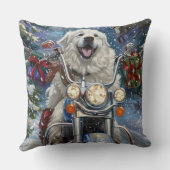 グレートピレニーズの犬がバイクに乗るクリスマス クッション (裏面)
