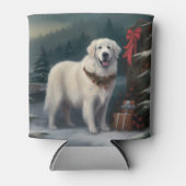 グレートピレニーズの犬と雪のクリスマス 缶クーラー (正面)