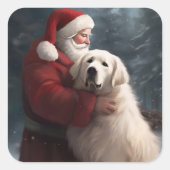 グレートピレネーとサンタクロースのクリスマス スクエアシール (正面)