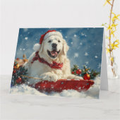 グレートピレネー犬のそり Christmas 雪を降らせて カード (黄色い花)