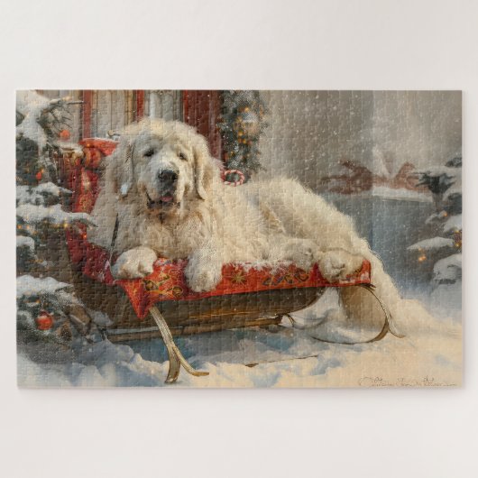 グレートピレネー犬のクリスマス ジグソーパズル (横)