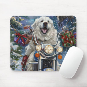 グレートピレネー犬のバイククリスマス マウスパッド