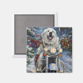 グレートピレネー犬のバイククリスマス マグネット (正面/裏面)