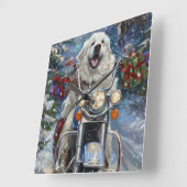 グレートピレネー犬のバイク乗りクリスマス スクエア壁時計 (傾斜)