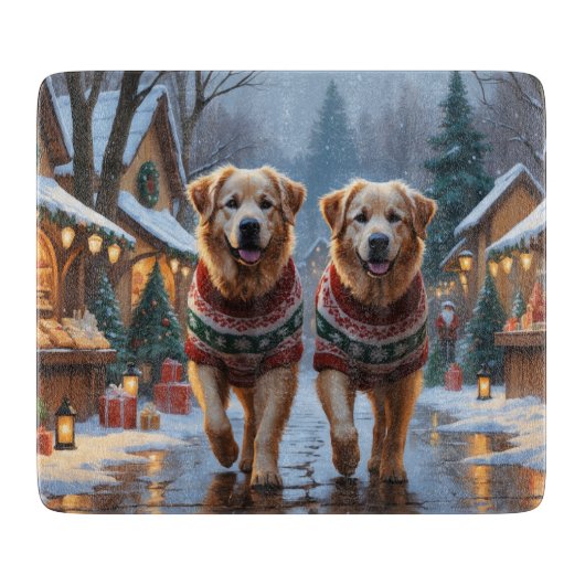 グレートピレネー犬 クリスマス 雪 冬の休日 カッティングボード (正面)