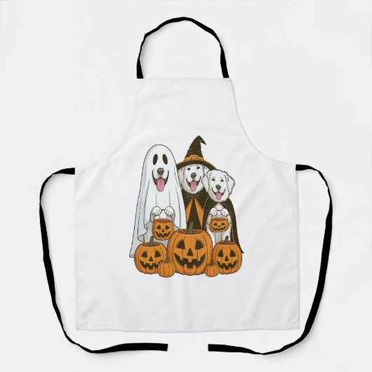 グレートピレネー犬 ゴースト 魔女 ハロウィン マッチング エプロン (正面)