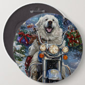 グレートピレネー犬 バイクに乗る クリスマス 缶バッジ (正面&裏面)
