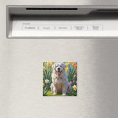 グレートピレネー犬 春の花の絵 マグネット (インサイチュ (食洗機))