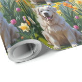 グレートピレネー犬 春の花の絵 ラッピングペーパー (ロールコーナー)