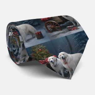 グレートピレネー犬 雪のそり クリスマスの飾り付け ネクタイ
