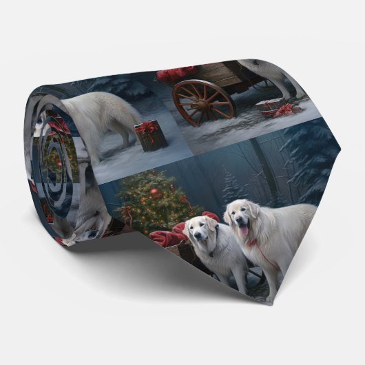 グレートピレネー犬 雪のそり クリスマスの飾り付け ネクタイ (ロール)