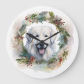 グレートピレネー クリスマスリース クリスマスの愛犬 ラージ壁時計 (正面)