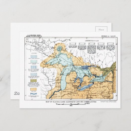 グレートレイクスのヴィンテージマップ ポストカード (正面/裏面)
