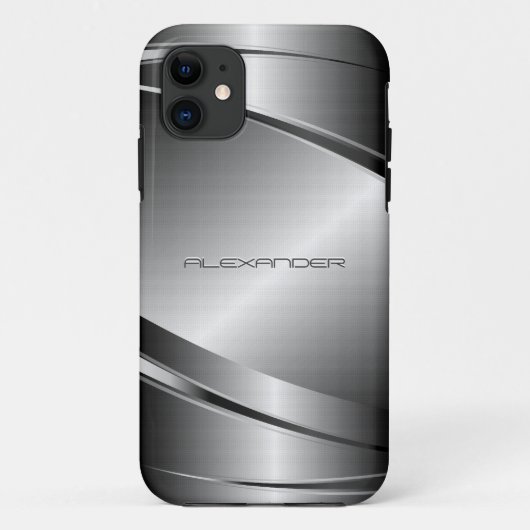 グレートーンステンレス鋼メタリルック – モノグラム Case-Mate iPhoneケース (裏面)