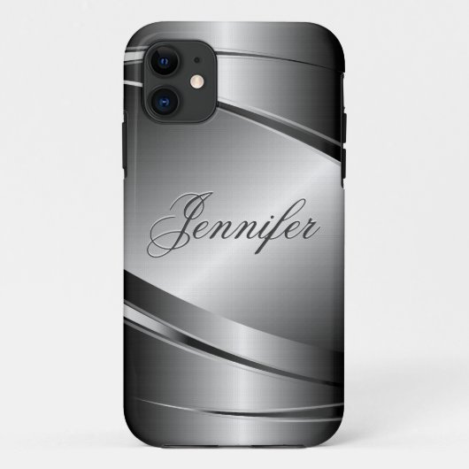 グレートーンステンレス鋼メタリルック – モノグラム Case-Mate iPhoneケース (裏面)
