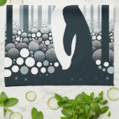 グレートーンダークナイトジオメトリペンギンフォレスト キッチンタオル (折り畳み)