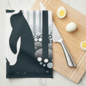 グレートーンダークナイトジオメトリペンギンフォレスト キッチンタオル (四つ折り)