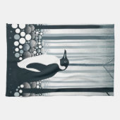 グレートーンダークナイトジオメトリペンギンフォレスト キッチンタオル (横)