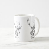 グレートーンディアヘッドヴィンテージイラストレーション コーヒーマグカップ (正面右)