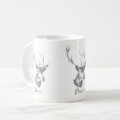 グレートーンディアヘッドヴィンテージイラストレーション コーヒーマグカップ (正面左)