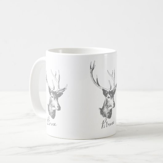 グレートーンディアヘッドヴィンテージイラストレーション コーヒーマグカップ (正面左)