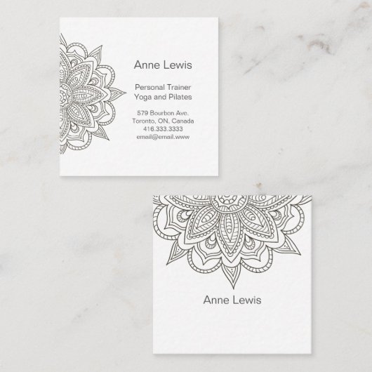 グレートーンフローラマンダラスクエアビジネスカード スクエア名刺 (正面/裏面)